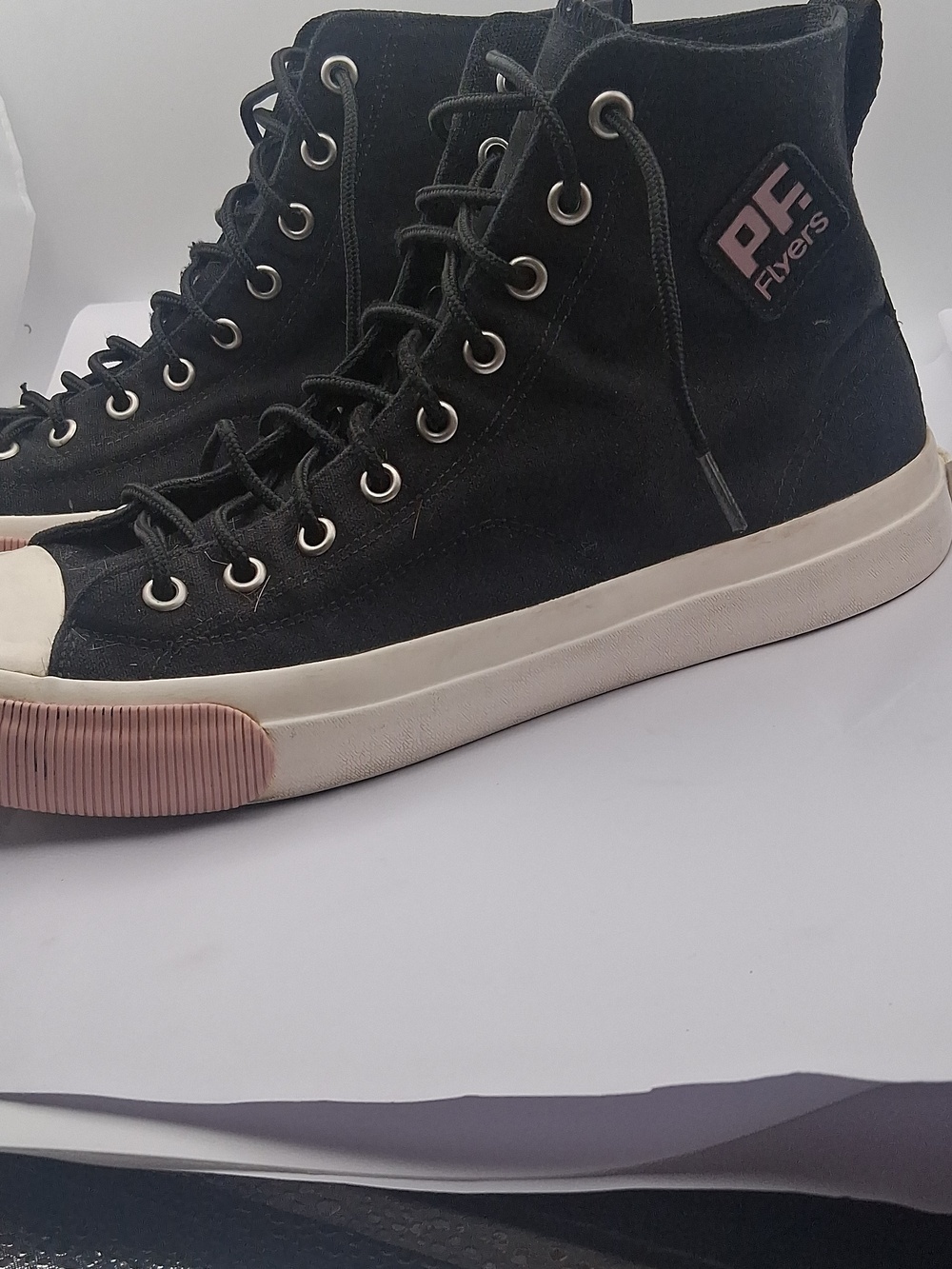 P.F. Flyers Black Canvas High-Top Sneakers with Off-White & Light Brown Sole - Picture 2 of 4